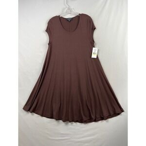 Karen Kane A-Line Swing Dress Womens Medium Brown Short Sleeve Scoop Neck NEW